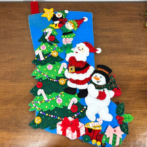 Bucilla Tree Decorating Felt Christmas Stocking Handmade 16” Completed *